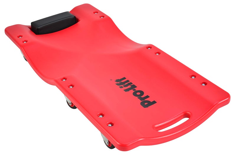 Pro Lift Mechanic Plastic Creeper 36 Inch - Blow Molded Ergonomic HDPE Body with Padded Headrest - 300 Lbs Capacity Red - Image 1